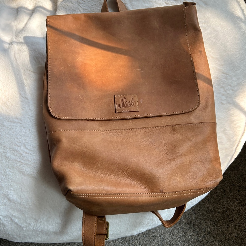 Sseko Tan Leather Backpack